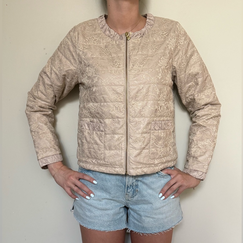 NWT Boutique ILLUDIA lace Beige light Jacket size 4, 42, Small, junior Italy
